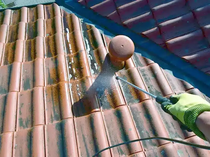 Application d'un traitement anti-mousse sur une toiture